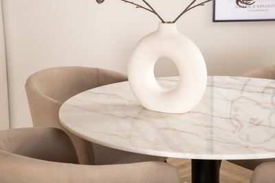 Venture Home Berit & Estelle 4 st Matstolar Beige + Runt Matbord ⌀106 Vit