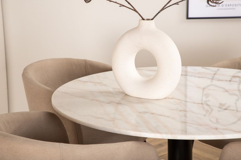 Venture Home Berit & Estelle 4 st Matstolar Beige + Runt Matbord ⌀106 Vit