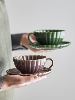 Bloomingville Latina Kopp w/Saucer, Grön, Stengods - 6-pack