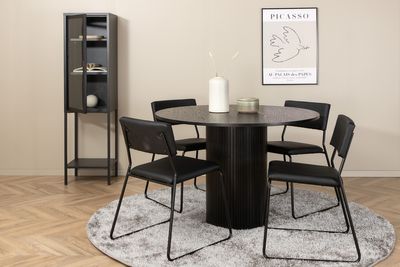 Venture Home Kenth & Bianca 4 st Matstolar Svart + Runt Matbord ⌀110 Svart