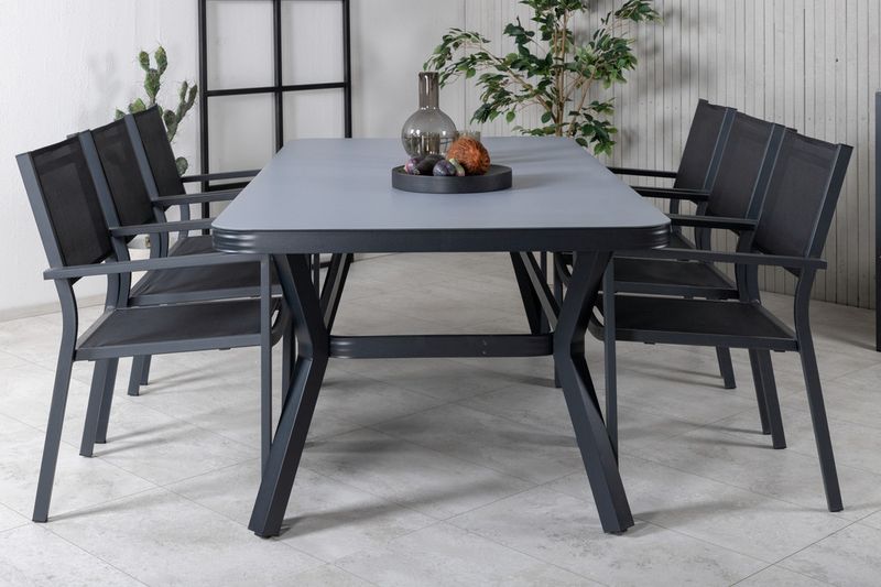 Venture Home Virya & Copacabana Rektangulärt Matbord 200 x 100 Svart + 6 st Matstolar Svart