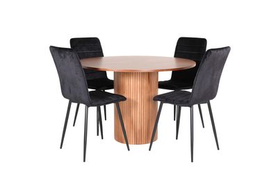 Venture Home Bianca & Windu Runt Matbord ⌀110 Valnöt + 4 st Matstolar Svart