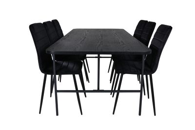 Venture Home Uno & Windu Rektangulärt Matbord 200 x 90 Svart + 6 st Matstolar Svart