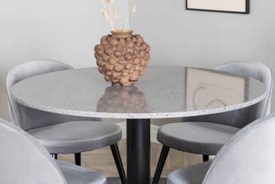 Venture Home Razzia & Velvet Runt Matbord ⌀106 Grå + 4 st Matstolar Grå