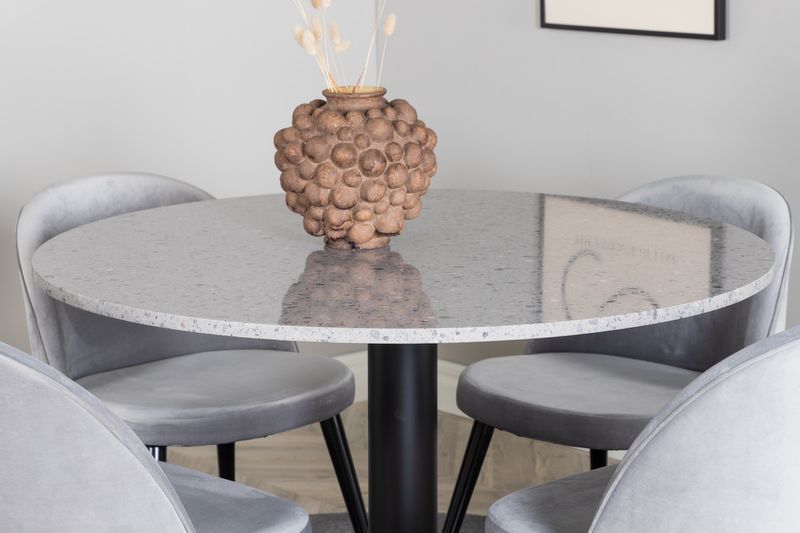 Venture Home Razzia & Velvet Runt Matbord ⌀106 Grå + 4 st Matstolar Grå