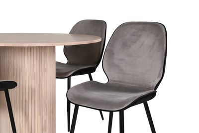 Venture Home Emma & Bianca 4 st Matstolar Grå + Runt Matbord ⌀110 Vitputsad