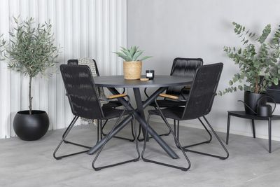 Venture Home Alma & Bois Runt Matbord ⌀120 Svart + 4 st Matstolar Svart