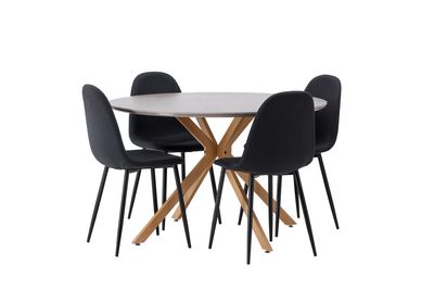 Venture Home Polar & Piazza 4 st Matstolar Svart + Runt Matbord ⌀120 Grå