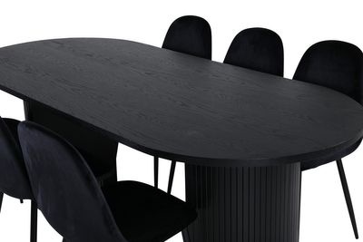 Venture Home Bianca & Polar Ovalt Matbord 200 x 90 Svart + 6 st Matstolar Svart