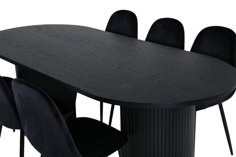 Venture Home Bianca & Polar Ovalt Matbord 200 x 90 Svart + 6 st Matstolar Svart