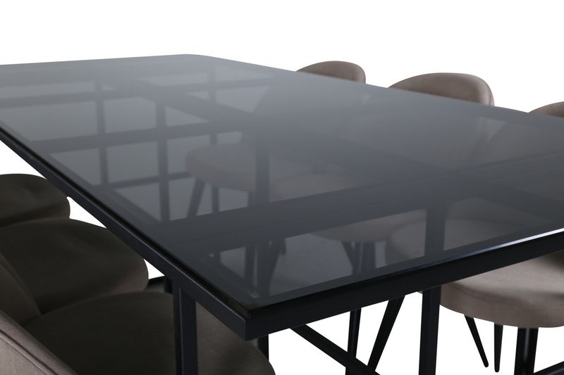 Venture Home Leif & Velvet Rektangulärt Matbord 200 x 90 Svart + 6 st Matstolar Beige