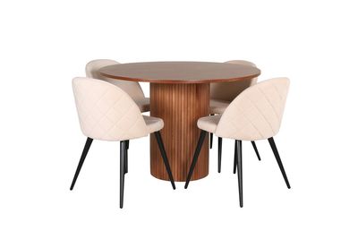 Venture Home Bianca & Velvet Runt Matbord ⌀110 Valnöt + 4 st Matstolar Beige