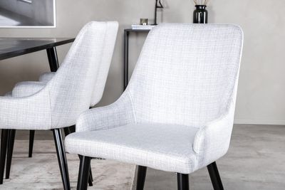 Venture Home Plaza & Dipp 6 st Matstolar Grå + Rektangulärt Matbord 180 x 90 Svart