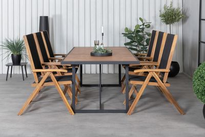 Venture Home Little John & Khung Matstolar 6-pack Svart + Rektangulärt Matbord 200 x 100 Natur