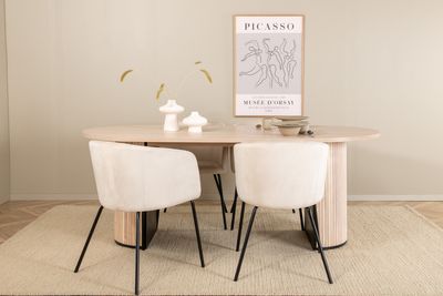 Venture Home Berit & Bianca 4 st Matstolar Beige + Ovalt Matbord 200 x 90 Vitputsad