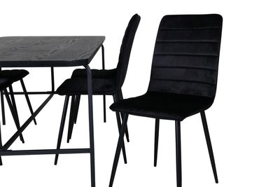Venture Home Uno & Windu Rektangulärt Matbord 200 x 90 Svart + 6 st Matstolar Svart