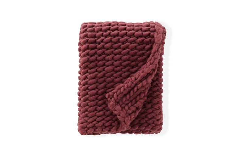 Venture Home Kate Pläd - Vinröd Räfflad Filt