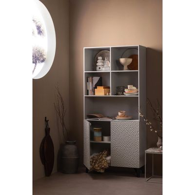 WOOOD Carved Organic 2-Dörrars Förvaringsskåp i Mangoträ Mistgrå