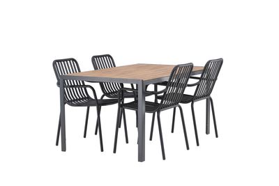 Venture Home Break & Peking Rektangulärt Matbord 150 x 90 Svart + 4 st Matstolar Svart