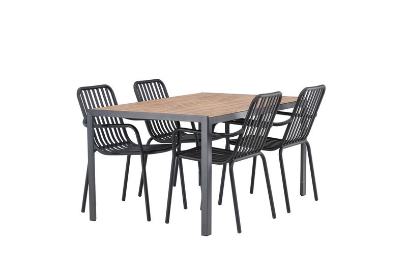 Venture Home Break & Peking Rektangulärt Matbord 150 x 90 Svart + 4 st Matstolar Svart