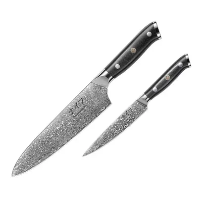 Damaskus By Hâws G10 Kockkniv 32 cm + Allkniv 24 cm