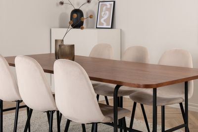 Venture Home Uno & Polar Rektangulärt Matbord 200 x 90 Natur + 6 st Matstolar Beige