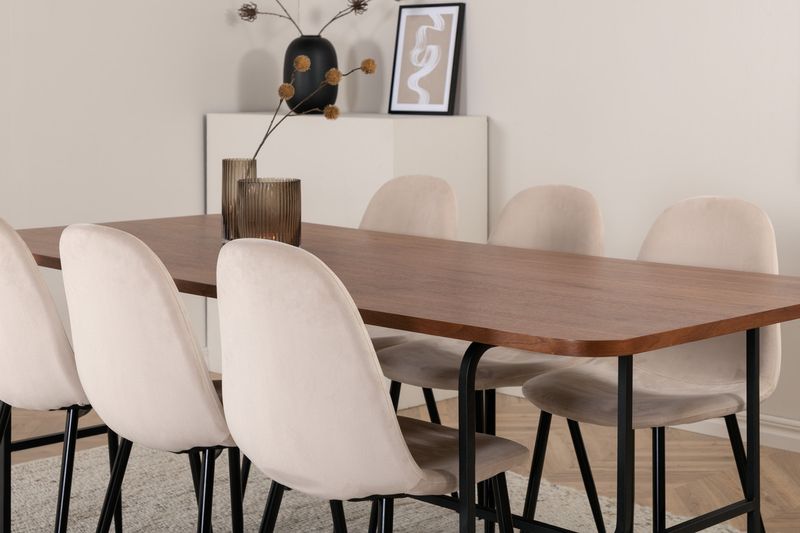 Venture Home Uno & Polar Rektangulärt Matbord 200 x 90 Natur + 6 st Matstolar Beige