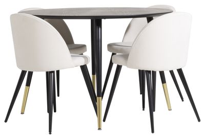 Venture Home Dipp & Velvet Runt Matbord ⌀115 Svart + 4 st Matstolar Grädde