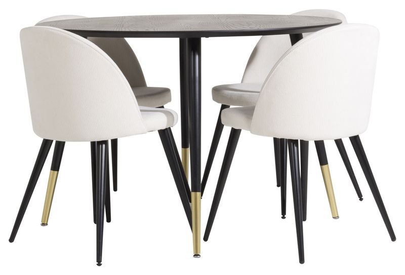 Venture Home Dipp & Velvet Runt Matbord ⌀115 Svart + 4 st Matstolar Grädde
