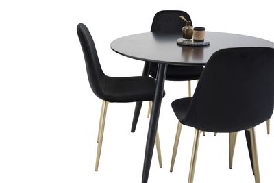 Venture Home Polar & Plaza 4 st Matstolar Svart + Runt Matbord ⌀100 Svart