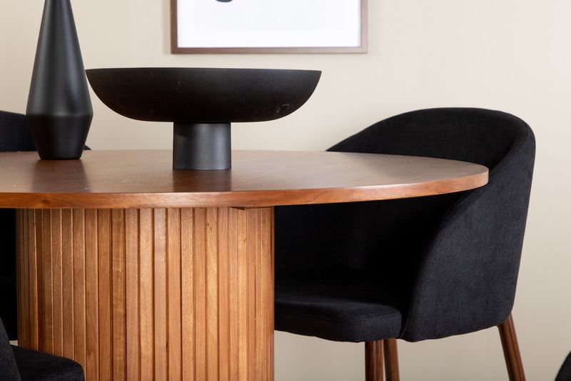 Venture Home Arch & Bianca 4 st Matstolar Svart + Runt Matbord ⌀110 Valnöt