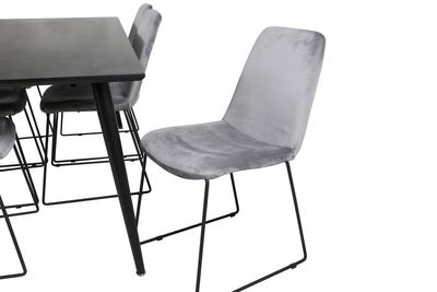 Venture Home Muce & Dipp 6 st Matstolar Grå + Rektangulärt Matbord 180 x 90 Svart