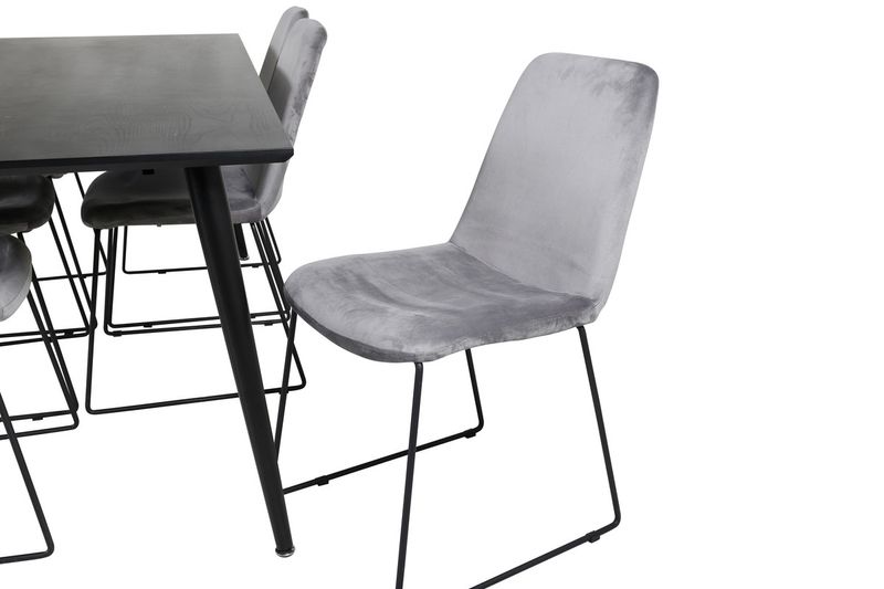 Venture Home Muce & Dipp 6 st Matstolar Grå + Rektangulärt Matbord 180 x 90 Svart