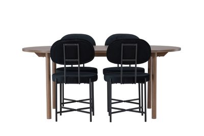 Venture Home Stella & Andy 4 st Matstolar Svart + Ovalt Matbord 180 x 90 Natur