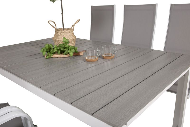 Venture Home Levels & Copacabana Rektangulärt Matbord 160 x 100 Vit + 6 st Reclinerstolar Grå