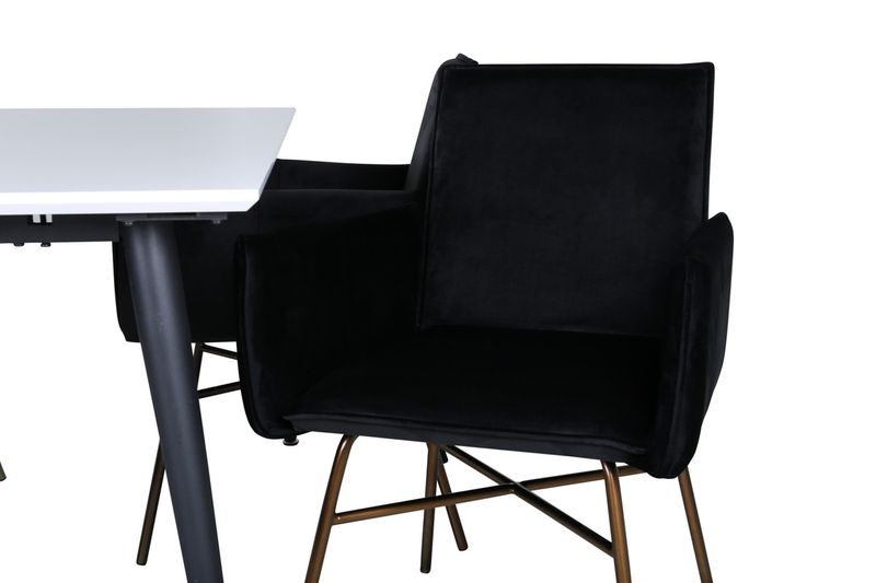 Venture Home Jimmy & Petra Rektangulärt Matbord 150 x 90 Vit + 4 st Matstolar Svart