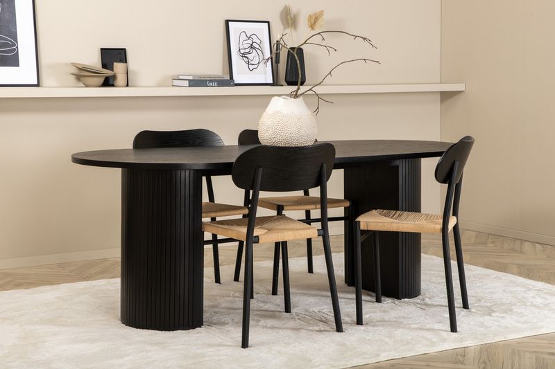 Venture Home Bianca & Polly Ovalt Matbord 200 x 90 Svart + 4 st Matstolar Svart