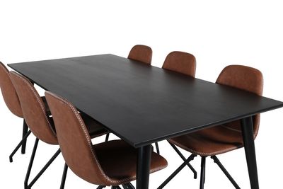 Venture Home Dipp & Polar Rektangulärt Matbord 180 x 90 Svart + 6 st Matstolar Brun