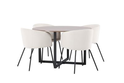 Venture Home Berit & Durango 4 st Matstolar Beige + Runt Matbord ⌀120 Valnöt