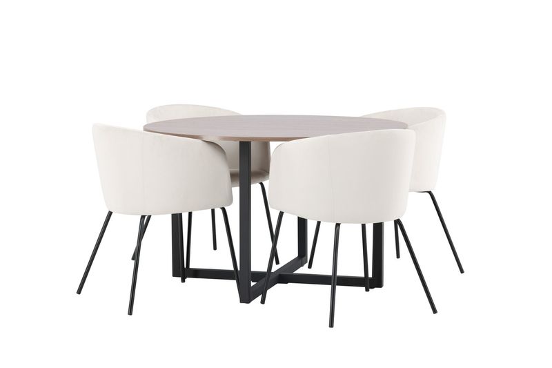 Venture Home Berit & Durango 4 st Matstolar Beige + Runt Matbord ⌀120 Valnöt