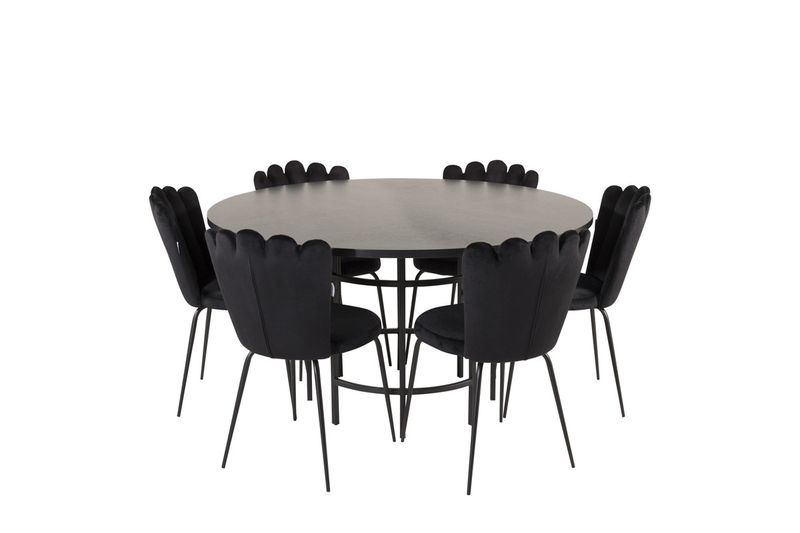 Venture Home Limhamn & Copenhagen 6 st Matstolar Svart + Runt Matbord ⌀140 Svart