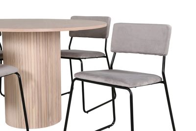 Venture Home Kenth & Bianca 4 st Matstolar Grå + Runt Matbord ⌀110 Vitputsad