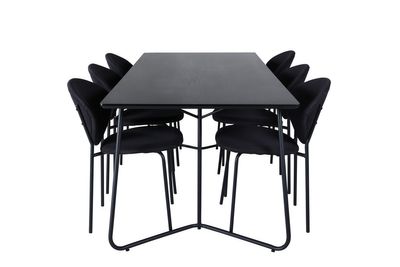 Venture Home Vault & Petra 6 st Matstolar Svart + Rektangulärt Matbord 190 x 90 Svart