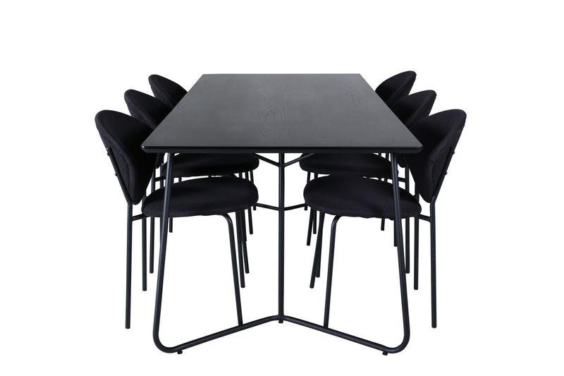 Venture Home Vault & Petra 6 st Matstolar Svart + Rektangulärt Matbord 190 x 90 Svart