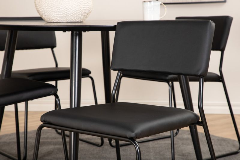 Venture Home Kenth & Dipp 4 st Matstolar Svart + Runt Matbord ⌀115 Svart