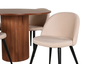 Venture Home Bianca & Velvet Runt Matbord ⌀110 Valnöt + 4 st Matstolar Beige