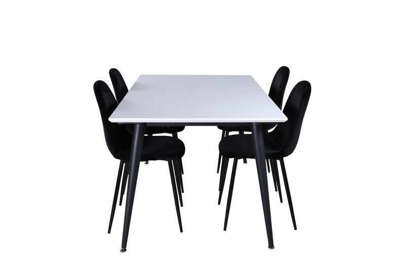 Venture Home Jimmy & Polar Rektangulärt Matbord 150 x 90 Vit + 4 st Matstolar Svart