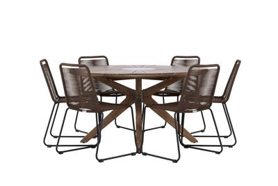 Venture Home Lindos & Rosario 6 st Matstolar Brun/Svart + Runt Matbord ⌀140 Brun