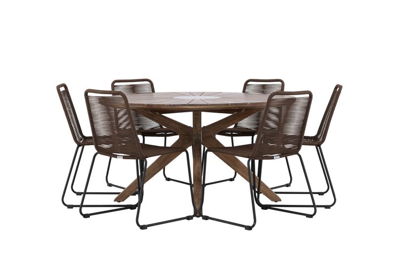 Venture Home Lindos & Rosario 6 st Matstolar Brun/Svart + Runt Matbord ⌀140 Brun