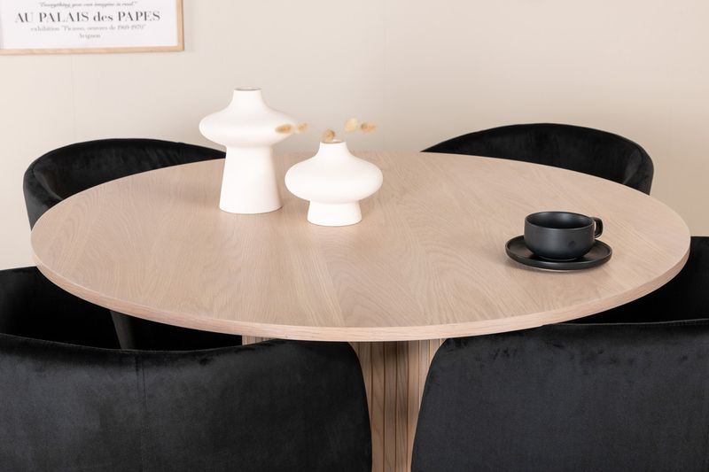 Venture Home Berit & Bianca 4 st Matstolar Svart + Runt Matbord ⌀110 Vitputsad